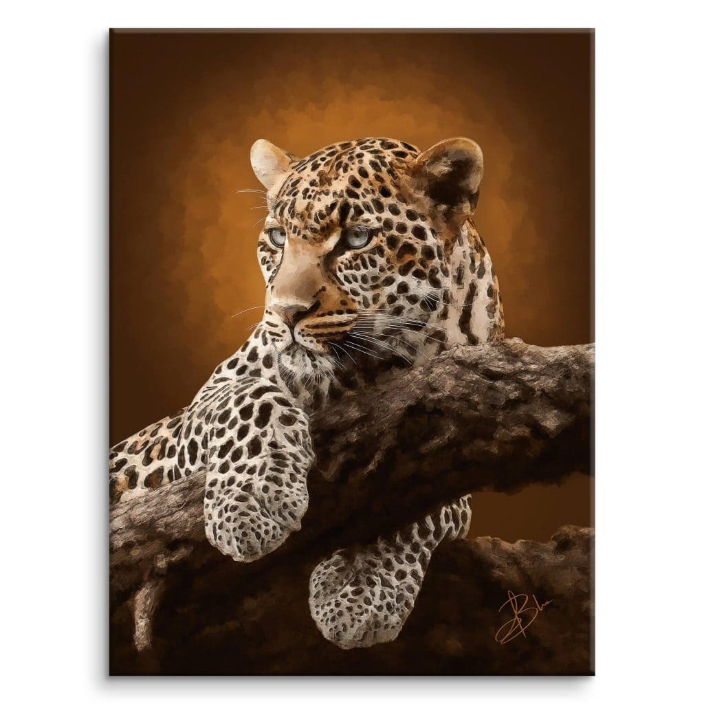 Portrait de Léopard en peinture à l’huile numérique sur fond clair-obscur