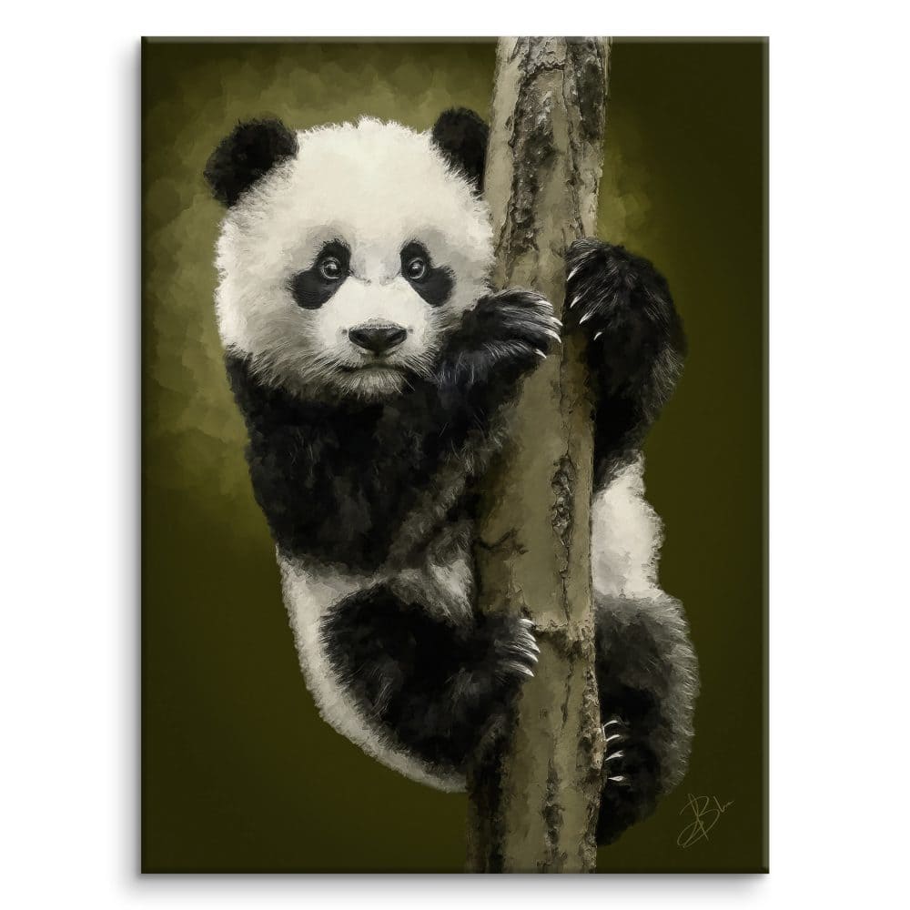 Anping, portrait of a panda with a playful gaze, on a dark background — digital painting from the Wild Genesis collection, Graph'Art Studio