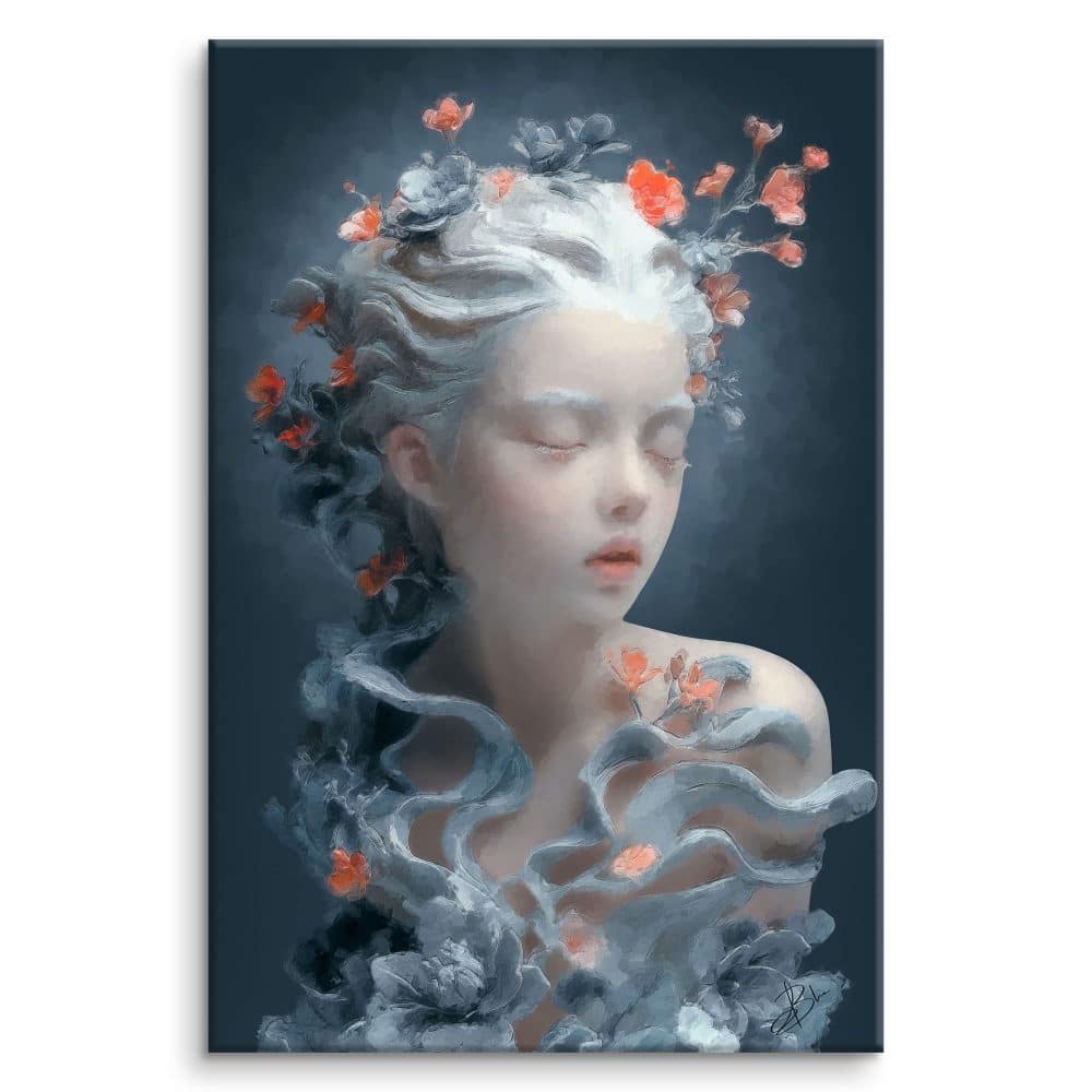 Nerine, portrait of a porcelain-skinned woman, soft light on a dark background — digital painting from the Radiance of Fragility collection, Graph'Art Studio