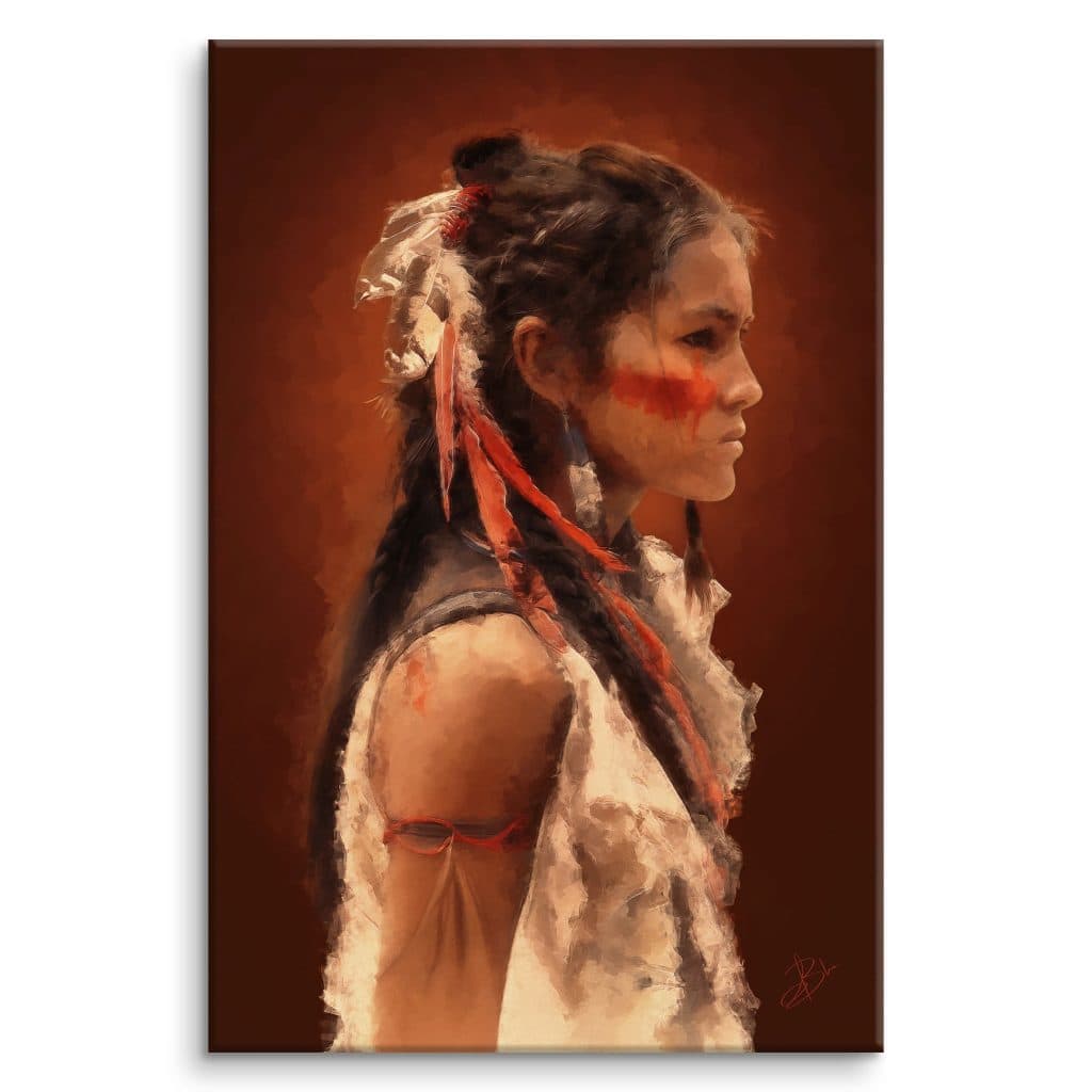 Digital oil painting portrait of an American Native Woman in traditional attire